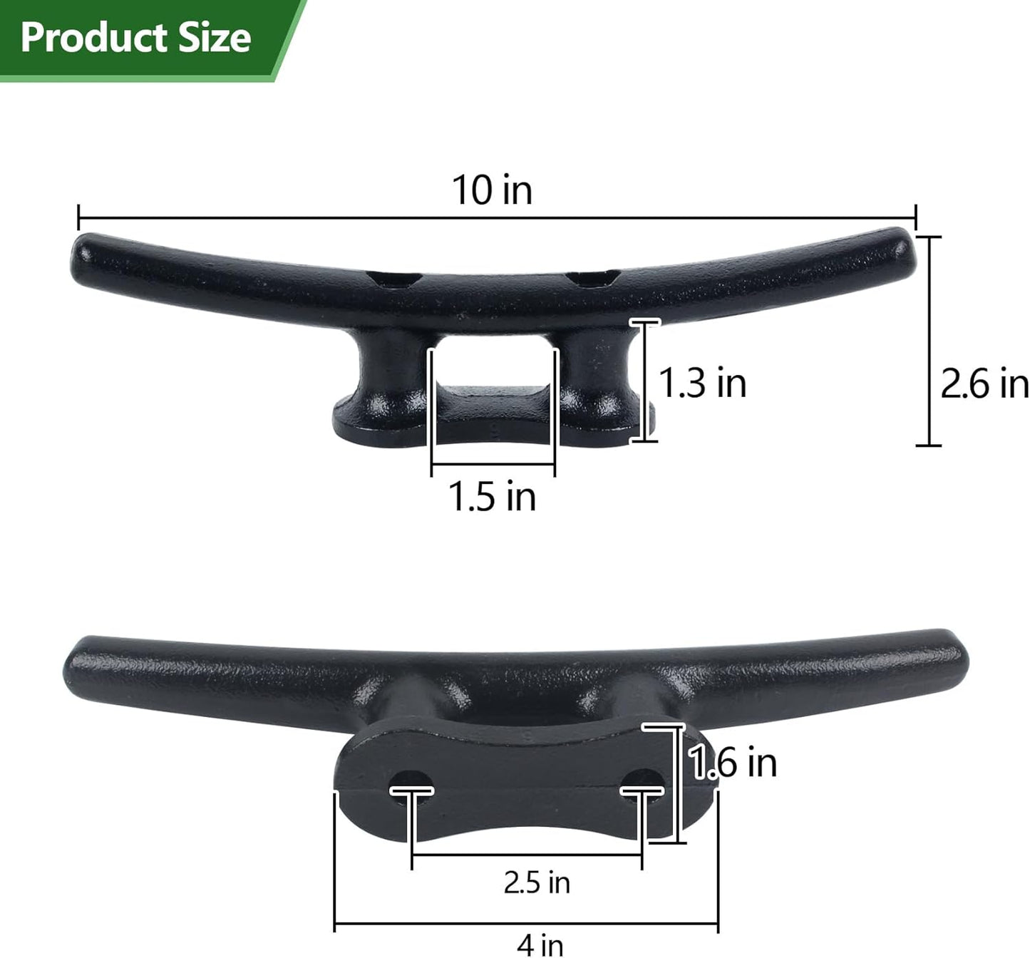 Dock Cleats 6/8/10 inch With Hardware,Electrophoretic Coated Black Boat Cleat Dock Boat Cleats,Rope Cleat Boat Dock Cleats Ideal for Boat Docks, Decks, Piers for Tying up Boats (2,4,6,8,12 Pack)