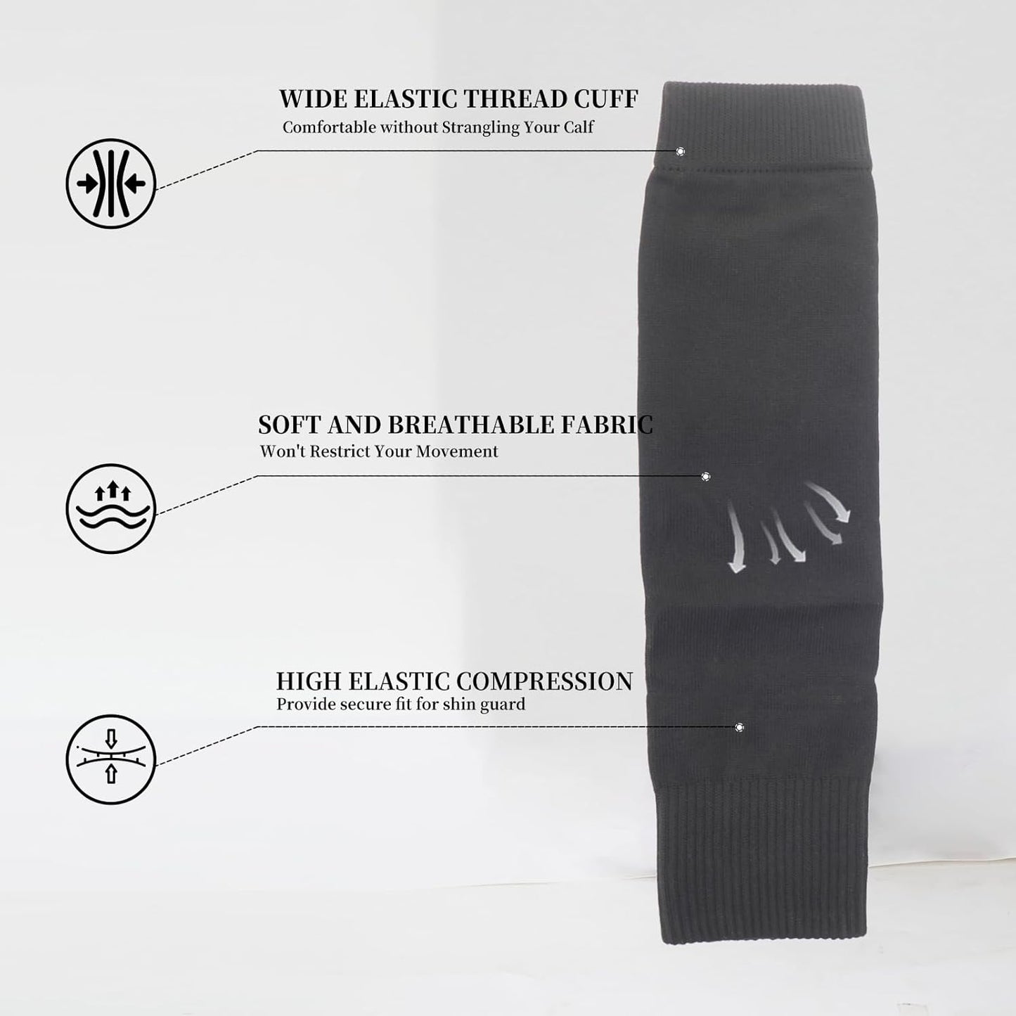 Grip Soccer Socks with Shin Guard Sleeves Non Slip Soccer Leg Sleeve Socks for Men Women Black/White 2 Set