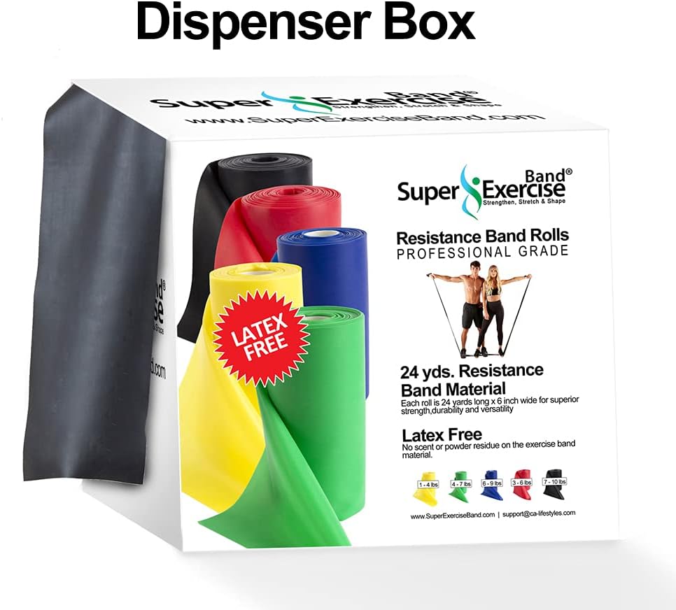 Resistance Band for Working Out - 8,16,24 Yard Resistance Bands Bulk Rolls - 10 Strengths in Light Medium and Heavy Exercise Bands - Latex Free Workout Bands Including iPhone App and e-Book