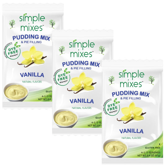 Simple Mixes Natural Instant Pudding & Pie Filling Mix, Healthy Snack, Vanilla, Gluten and Dye Free, No Fat, or Lactose, Kosher, 3 Pack