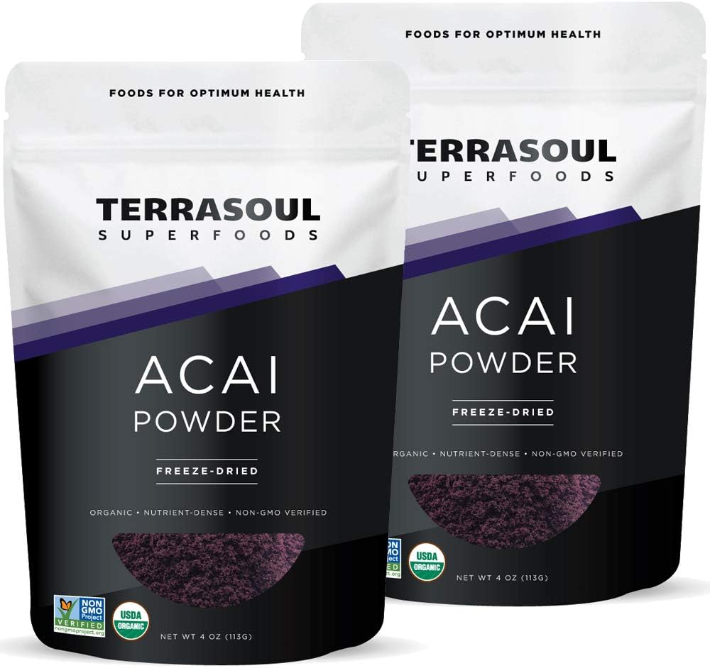 Terrasoul Superfoods Organic Acai Berry Powder, 8 Oz (Pack of 2), Freeze-Dried for Freshness, Omega Fats Boost for Smoothie Bowls, and Antioxidant-Packed Superfoods Recipes