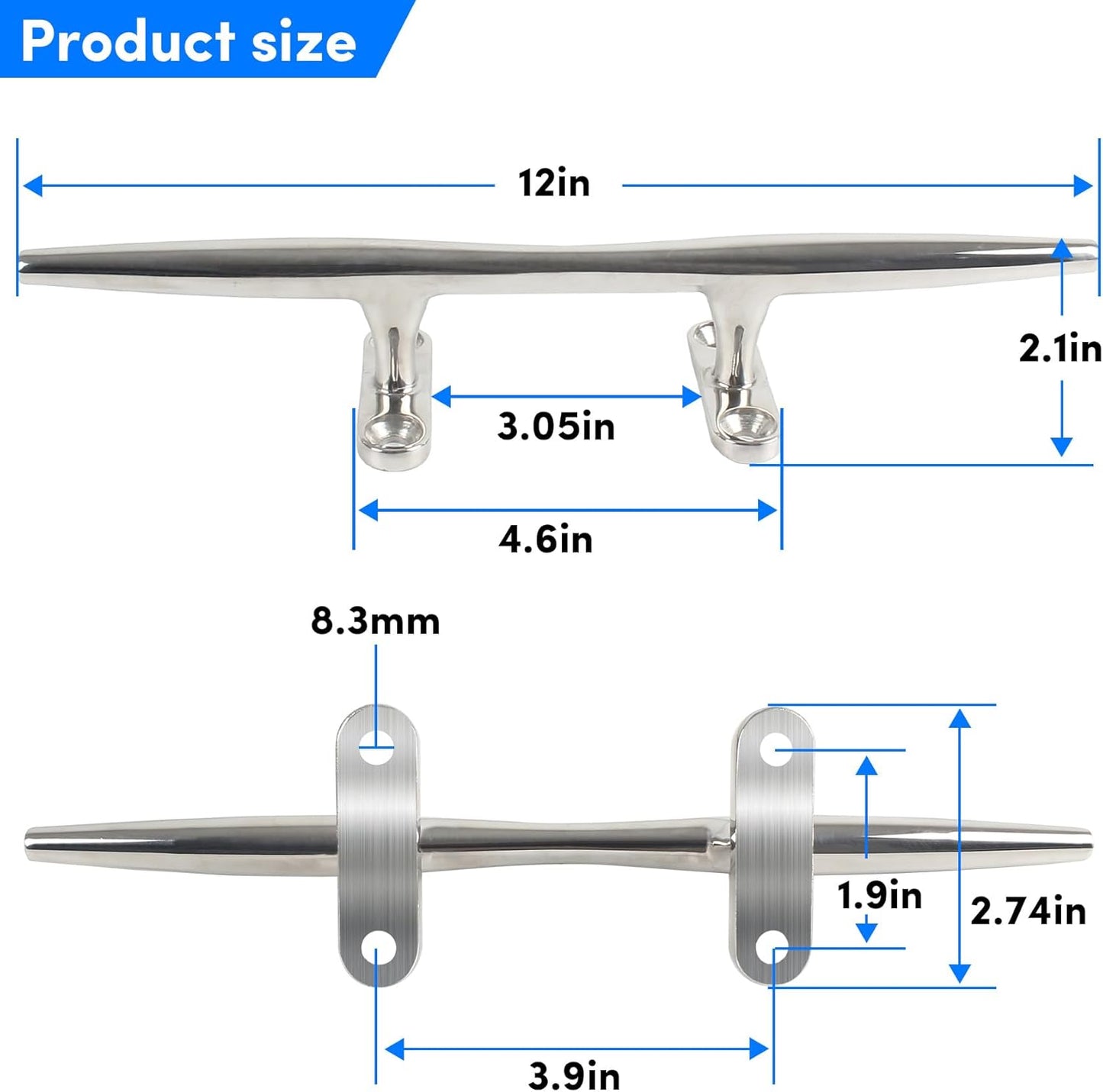 8/10/12/15 inch Dock Cleats - 316 Stainless Steel Boat Cleats Boat Dock Cleats,Open Base Dock Cleat with Fasteners,Marine Cleat Rope Cleat Boat Cleat for Boat/Deck/Nautical Decor(1,2,4,6 Pack)
