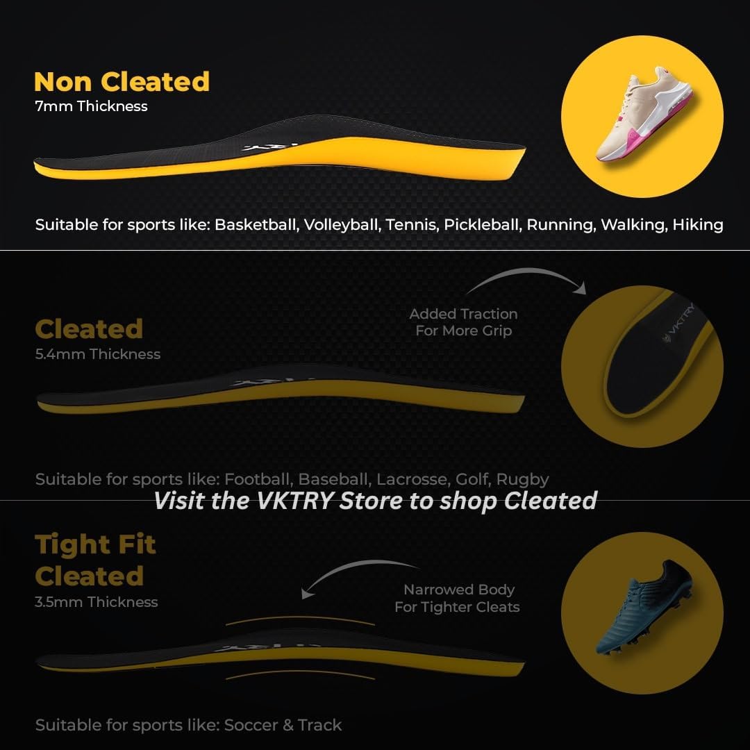 VKTRY Gold for Non-Cleated Shoes - Carbon Fiber Performance Insoles - Customized Athletic Inserts for Sports Basketball Volleyball Running & More | Shock Absorption US M13.5-14, W15.5-16, 171-220lbs