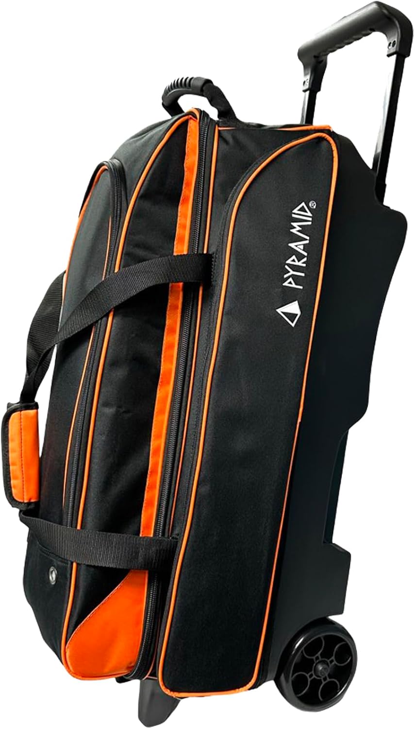 Pyramid Prime Triple Roller 3-Ball Bowling Bag with Extra Large Shoe Compartment (Fits Two Pairs of US Mens Size 15), Retractable Locking Handle (Extends to 41.5"), 1 Large Accessory Pocket, 5" Wheels