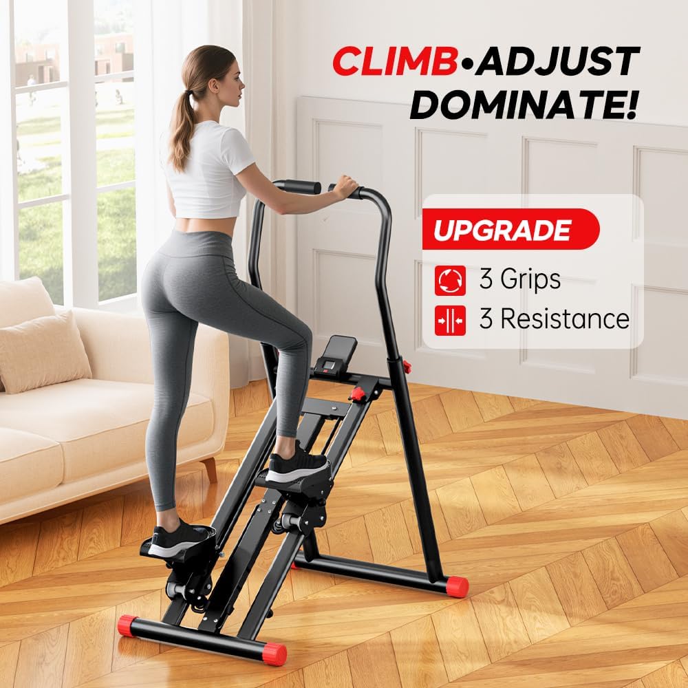 Stair Stepper for Home Gym Exercise, New Version Vertical Climber Machine for Full-Body Workout,Resistance Three-Speed Adjustment, Compact Folding Cardio Exercise Climber