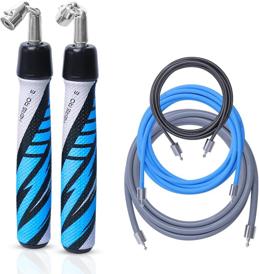 Hererope 3 In 1 Jump Rope for Men & Women, 1/6lb, 1/4lb, 1/2lb Interchangeable Weighted Jump Rope Set with Precision Ball-Bearing, Anti-Slip Leather Grip - Jump Ropes for Fitness, Speed Training, Endurance Building & Total Body Workout