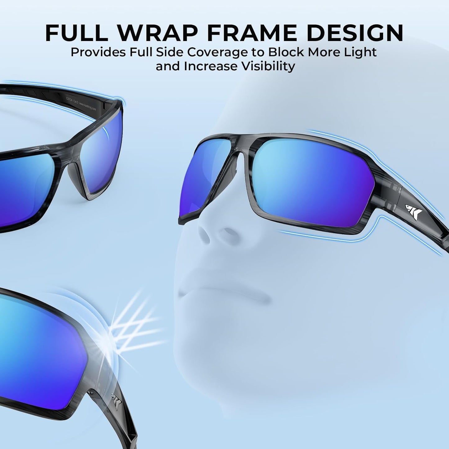 KastKing Chippewa Polarized Fishing Sunglasses, UV400 Protection Full Wrap Frame Sports Cycling Sunglasses, 1.0mm TAC Lenses