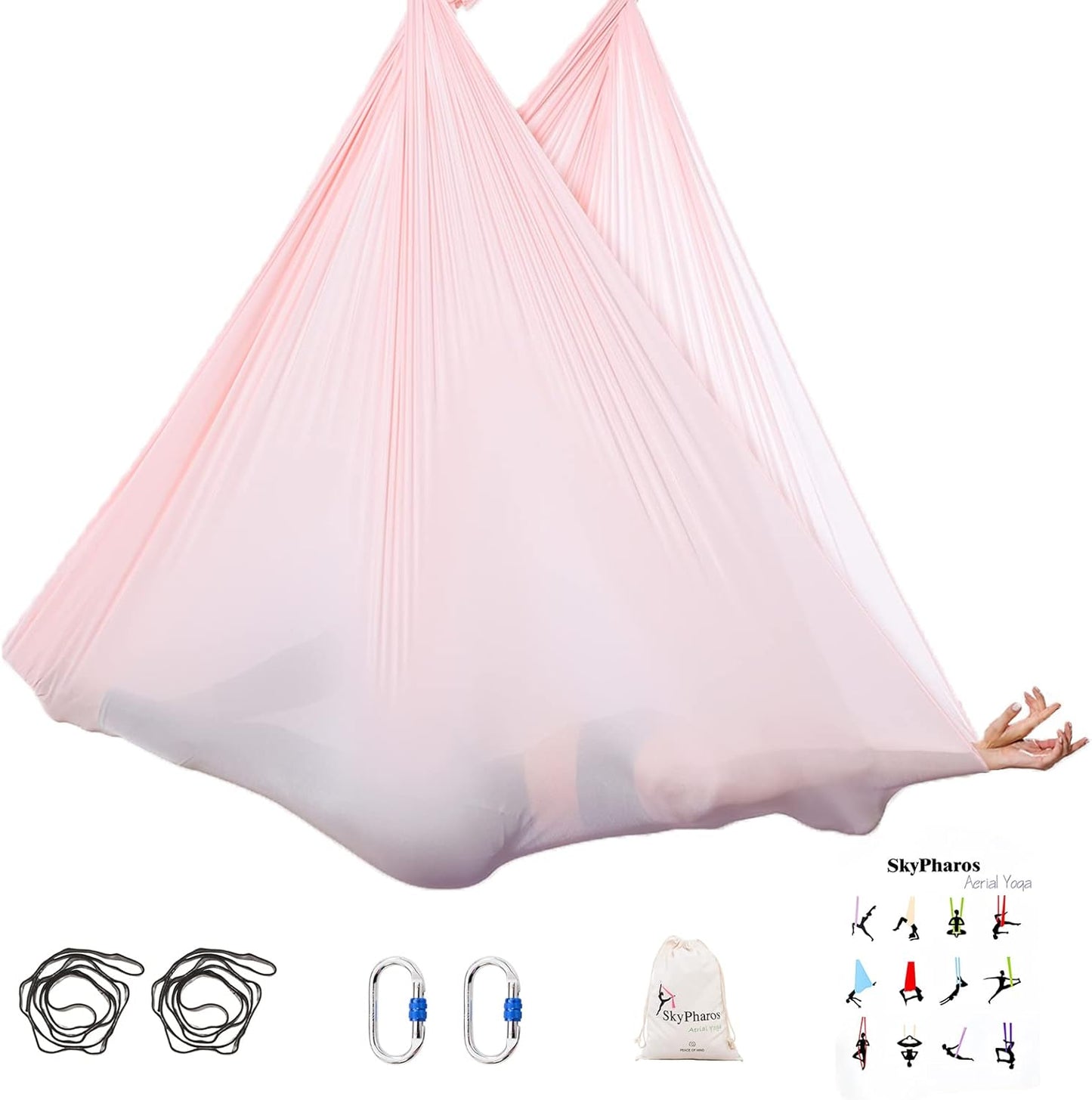 5.5 Yards Aerial Silks Yoga Swing Set - Aerial Yoga Hammock Kit Anti-Gravity Flying for Fitness, Low/Non Stretch Nylon Tricot Fabric Hardware Included for Dance