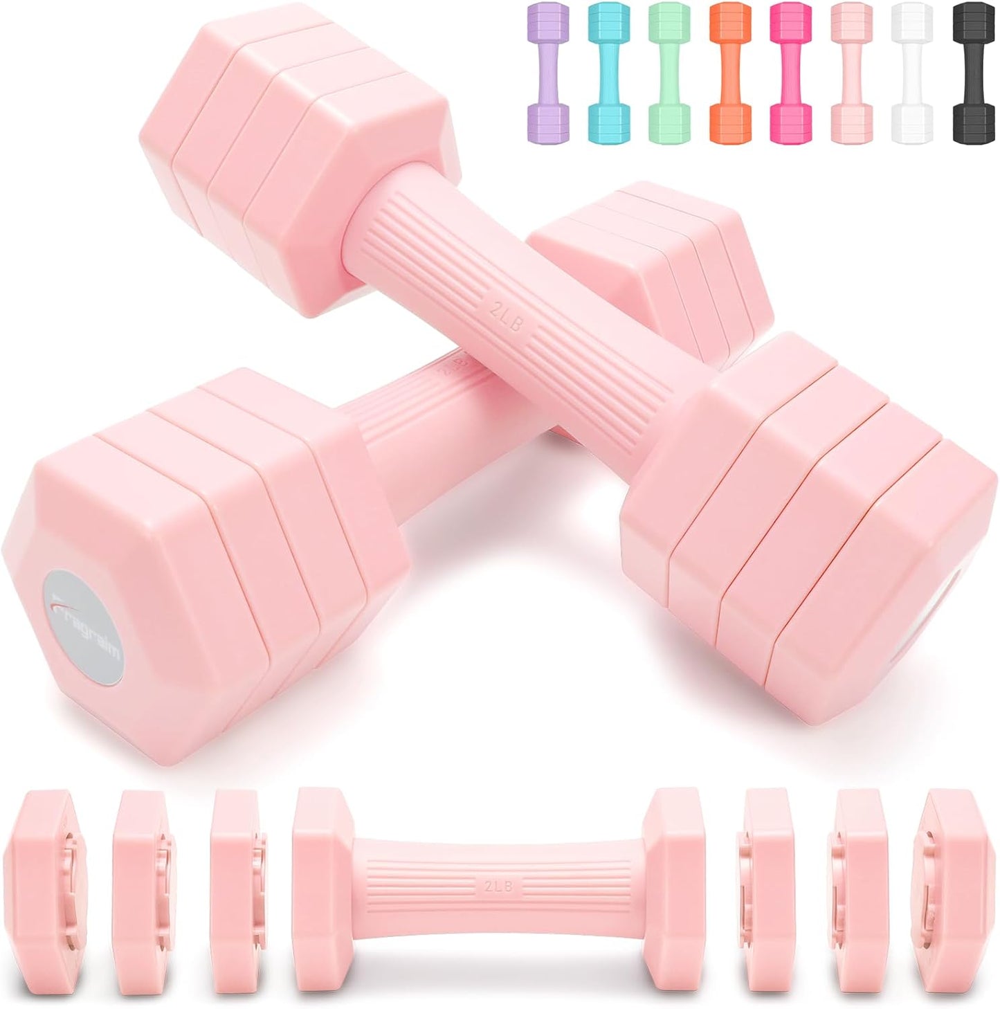 Adjustable Dumbbells Set, 4 in 1 Hand Weights Set for Women Men 10 LB/ 12 LB Dumbbell Pair Each 2lbs 3lbs 4lbs 5lbs Weights Dumbbells Set with TPU Soft Rubber Handle for Home Gym Exercise Fitness