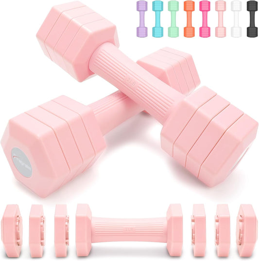 Adjustable Dumbbells Set, 4 in 1 Hand Weights Set for Women Men 10 LB/ 12 LB Dumbbell Pair Each 2lbs 3lbs 4lbs 5lbs Weights Dumbbells Set with TPU Soft Rubber Handle for Home Gym Exercise Fitness