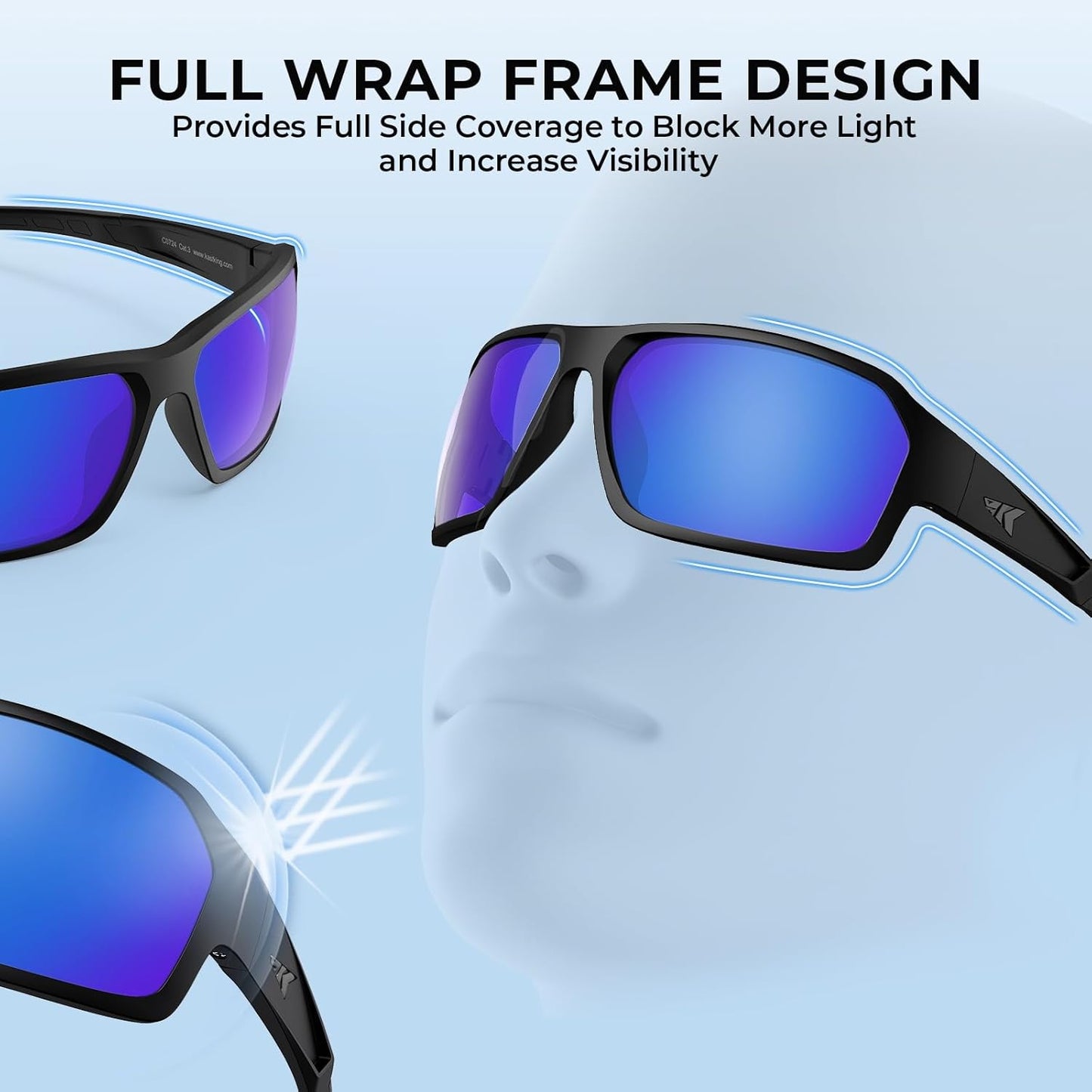 KastKing Chippewa Polarized Fishing Sunglasses, UV400 Protection Full Wrap Frame Sports Cycling Sunglasses, 1.0mm TAC Lenses