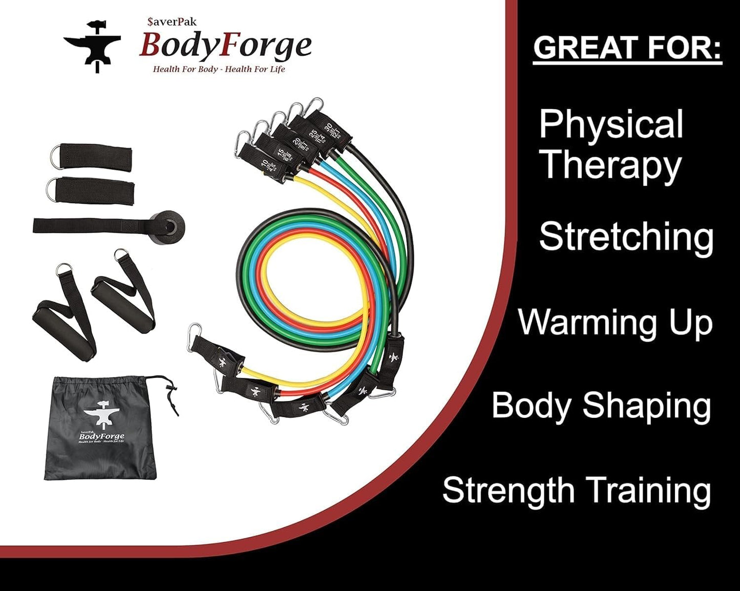 BodyForge Resistance Bands, Exercise Bands, Resistance Bands for Working Out, Work Out Bands with Handles for Men and Women Fitness, Strength Training Home Gym Equipment