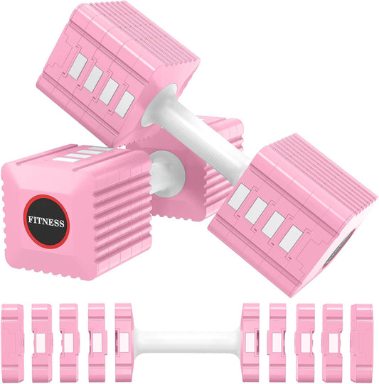 Adjustable Weight Dumbbells Set of 2, 3.4lb/5.7lb/8lb/10.3lb/12.6lb Each Hand Weight Sets for Women/Men, Adjustable Dumbbells Set for Home Gym Fitness Workout Strength Training