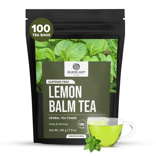 BlendArt Lemon Balm Tea Bags – 100 Count | Caffeine-Free Herbal Tea with Citrus Flavor & Aroma | Pure Lemon Balm Leaves