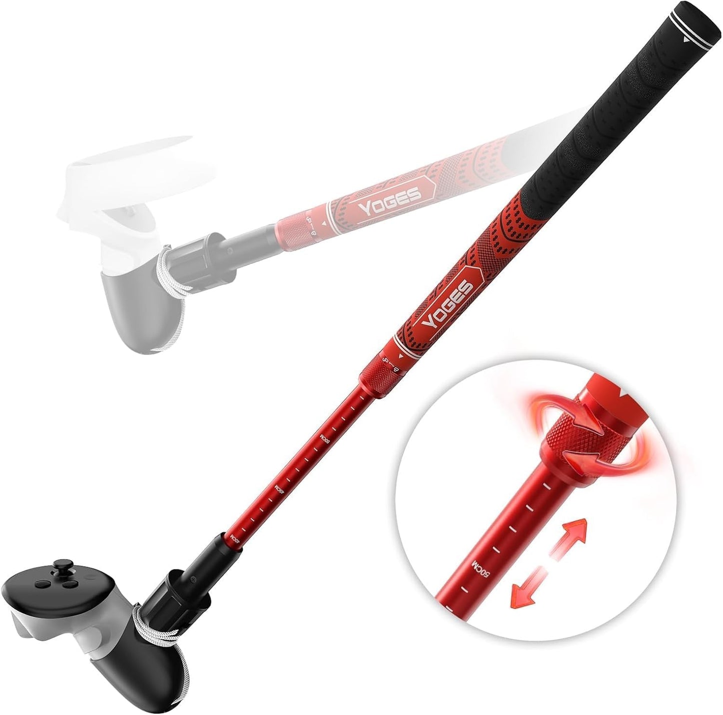 YOGES Adjustable Length VR Golf Club Handle for Meta Quest 3S/Quest 3/Oculus Quest 2, 90 Degree Virtual Reality Baseball Controller Attachment, Simulator Real Golf Game (ONLY for Right Controller)