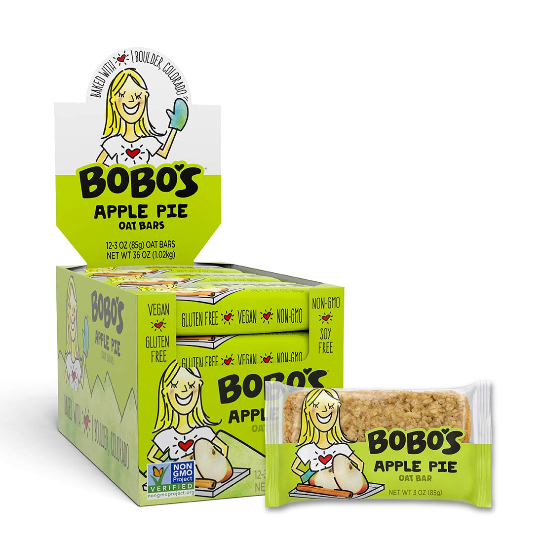 Bobo's Oat Bars, Apple Pie, 3 oz Bar (12 Pack), Gluten Free Whole Grain Snack and Breakfast Bar