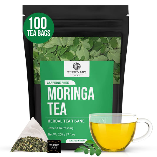 Blendart Moringa Tea Bags (100 Count) Caffeine Free, Pure Moringa Leaves | Sweet and Light Herbal Tea Bags