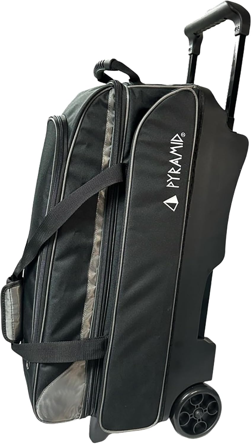 Pyramid Prime Triple Roller 3-Ball Bowling Bag with Extra Large Shoe Compartment (Fits Two Pairs of US Mens Size 15), Retractable Locking Handle (Extends to 41.5"), 1 Large Accessory Pocket, 5" Wheels
