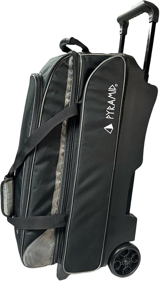 Pyramid Prime Triple Roller 3-Ball Bowling Bag with Extra Large Shoe Compartment (Fits Two Pairs of US Mens Size 15), Retractable Locking Handle (Extends to 41.5"), 1 Large Accessory Pocket, 5" Wheels