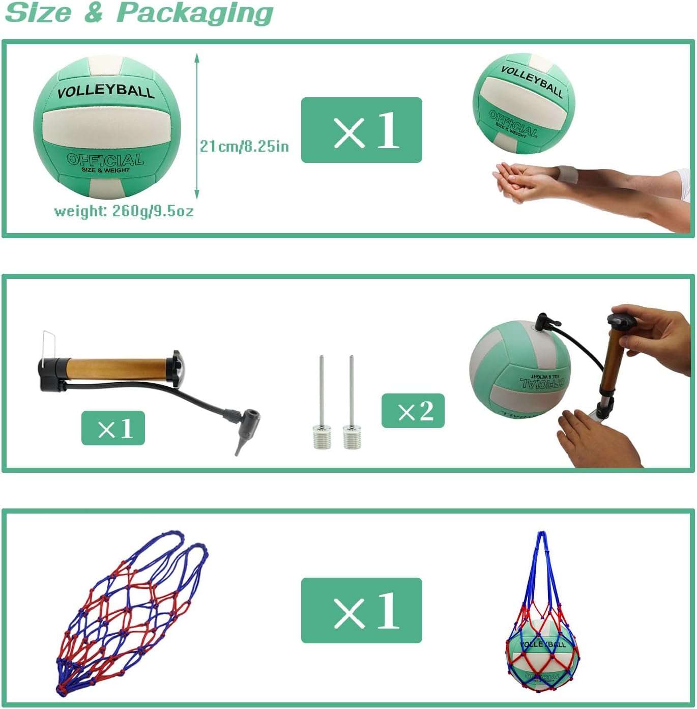 Volleyball Official Size 5 for Indoor Outdoor, Thicker PU Soft Volleyball Kit for Girls Boys Teenager Adults Beach Game Gym Training Beginner