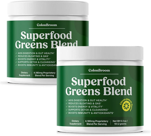ColonBroom Superfood Greens Powder Supplement | Super Greens Juice Powder with Probiotics, Prebiotics, Spirulina & Chlorella | Natural for Energy, Immunity, Digestion & Detox Support | 56 Servings