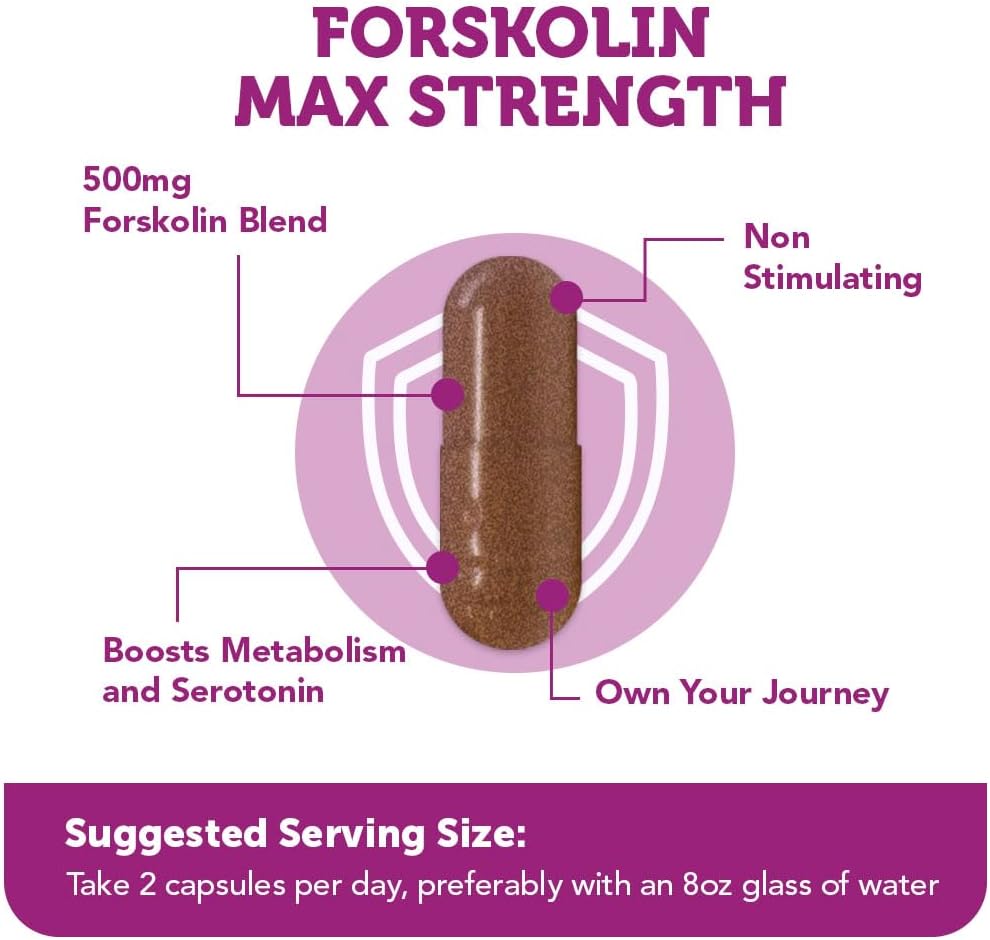 Vitamin Bounty Forskolin Maximum Strength for Weight Loss - Natural Coleus Forskohlii Root Extract Supplement - 20% Standardized Forskolin Powder - Weight Management Support - 60 Capsules