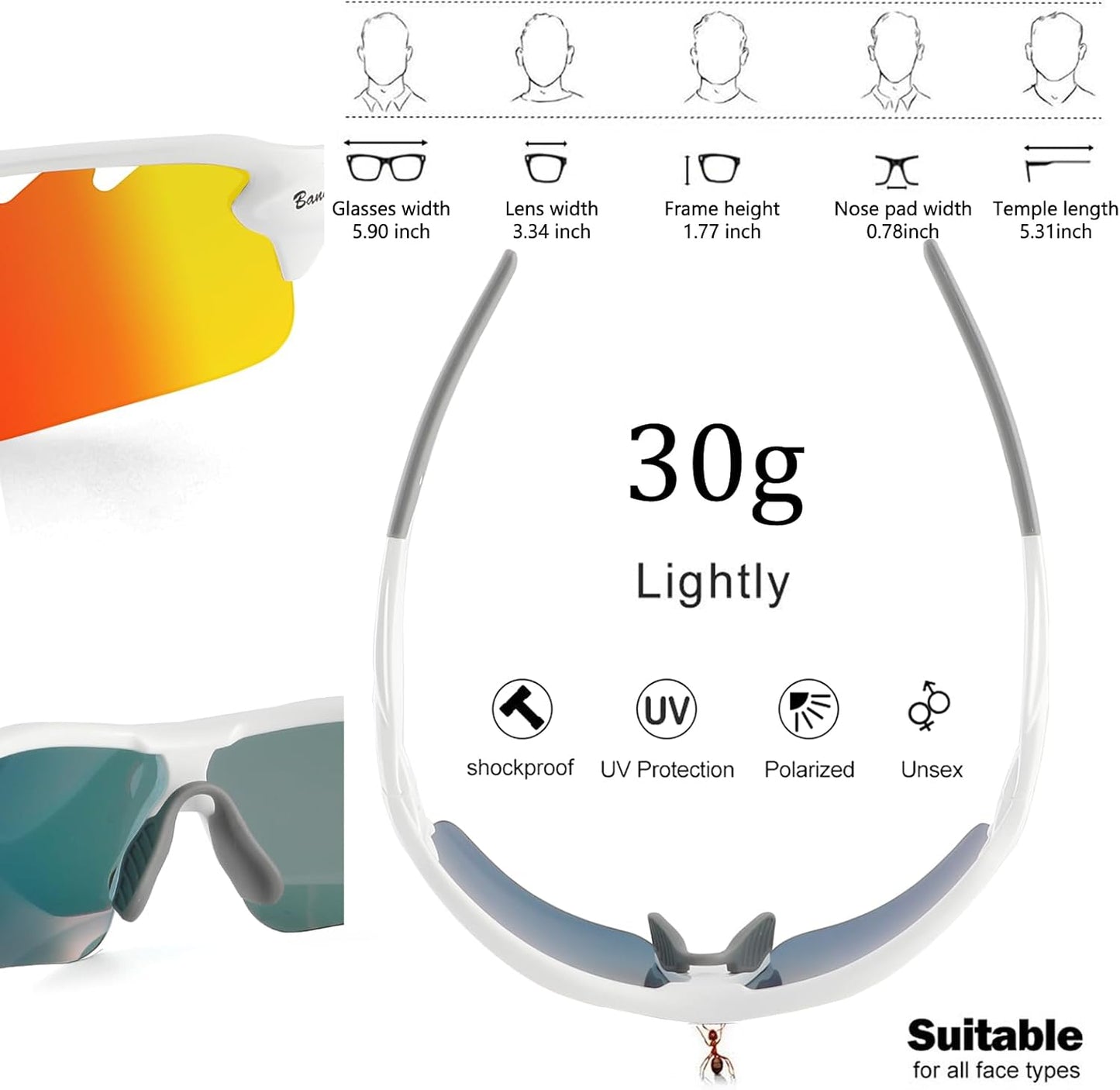 BangLong Polarized Sports Sunglasses Cycling Sun Glasses for Men Women with 5 Interchangeable Lenes for Running Baseball Golf