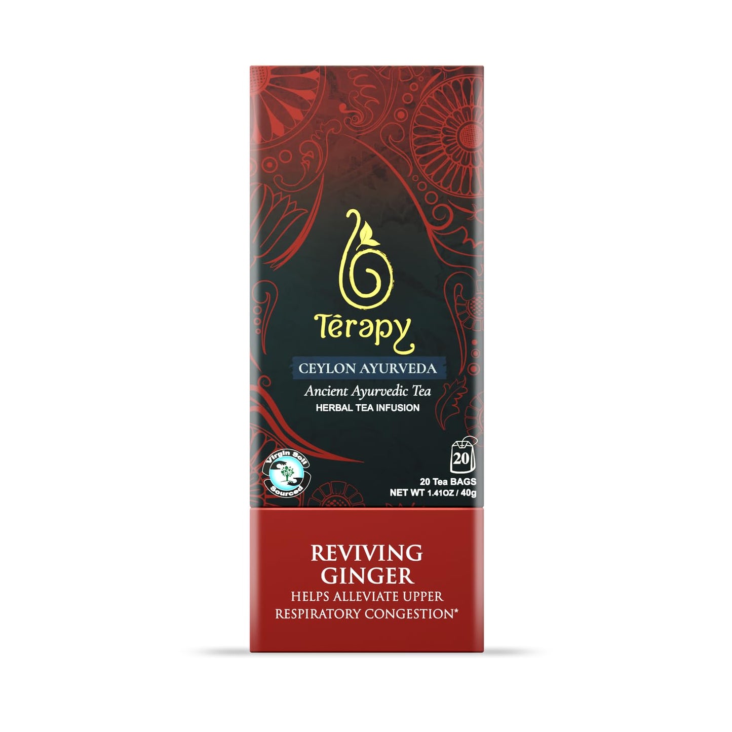 Térapy Ceylon GINGER & HONEY Tea | Organic Herbal Tea Bags | 100% Natural Ayurvedic Ingredients Including Organic Ginger, Wild Bee’s Honey, Ashwagandha & Lemongrass | 20 Individually Wrapped Tea Bags
