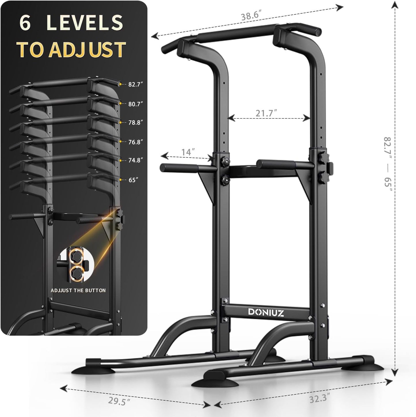 Power Tower Pull Up Bar and Dip Station, Multi-Function Home Gym, Strength Training Fitness Equipment, Height Adjustable