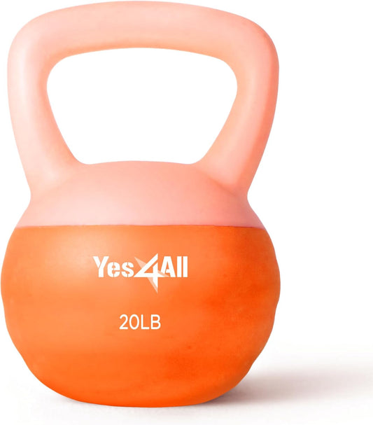 Yes4All Soft Kettlebell, PVC Kettlebells Exercise Weights & Color-Coded Strength Training Kettlebells with 4 Options (5,10,15,20lb), Gentle Hand Weights for Women at Home