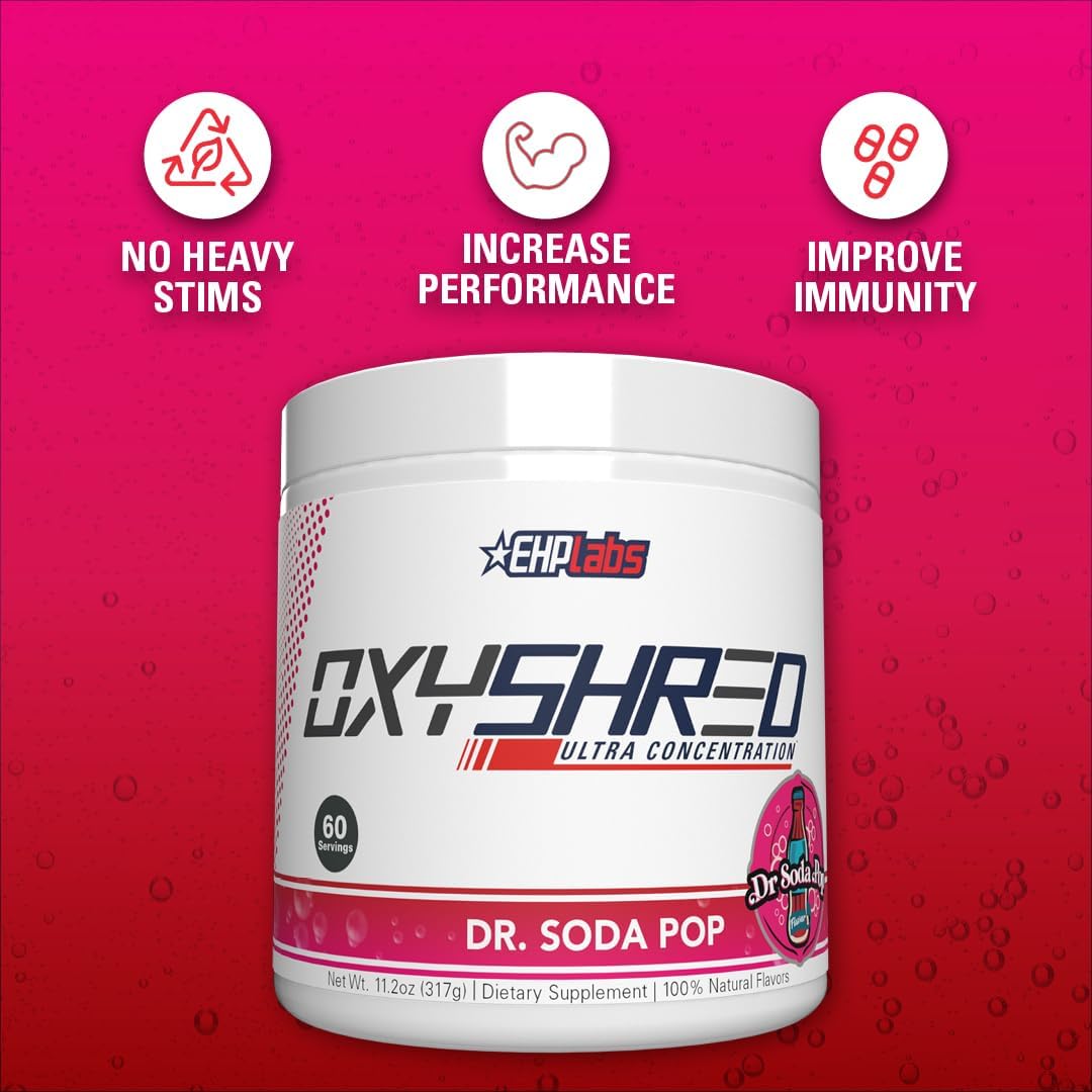 EHP Labs OxyShred Thermogenic Fat Burner - Pre-Workout Powder with L-Glutamine, Acetyl L-Carnitine, Metabolism Booster, Weight Loss, Appetite Control, Energy Drink, Dr. Soda Pop, 60 Servings
