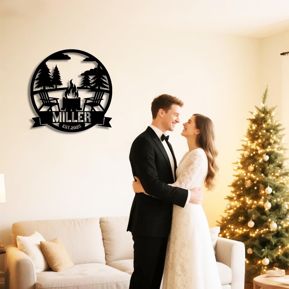 Personalized Campfire Metal Name Sign | Custom Camping Metal Signs | Family Wall Art & Split Letter Name | Wedding Gift & Anniversary | Indoor Decor Gift for Women, Men, Wife, Parents, Couple