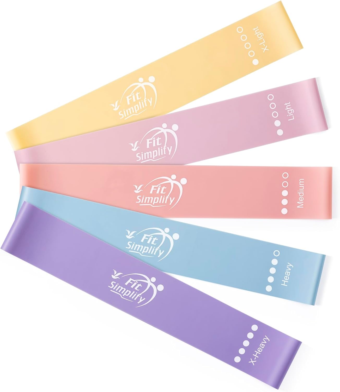 Fit Simplify Resistance Loop Exercise Bands with Instruction Guide and Carry Bag, Set of 5