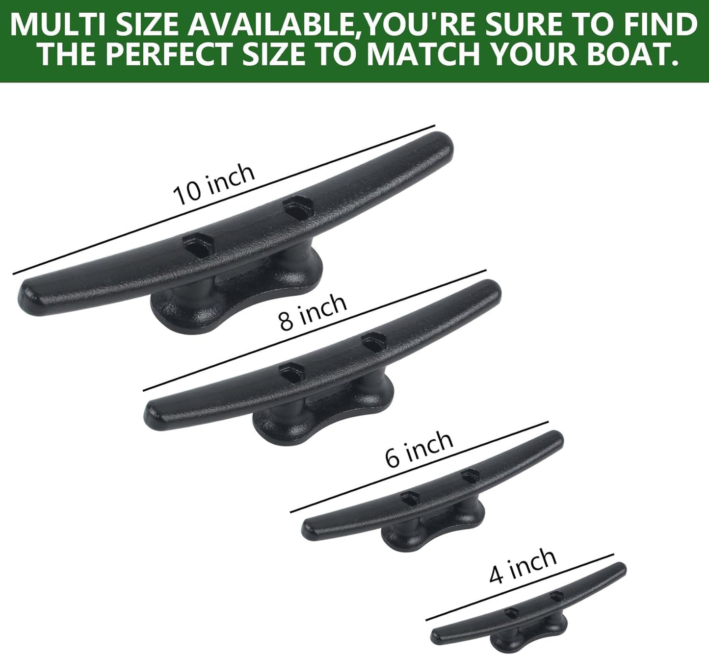 Dock Cleats 6/8/10 inch With Hardware,Electrophoretic Coated Black Boat Cleat Dock Boat Cleats,Rope Cleat Boat Dock Cleats Ideal for Boat Docks, Decks, Piers for Tying up Boats (2,4,6,8,12 Pack)