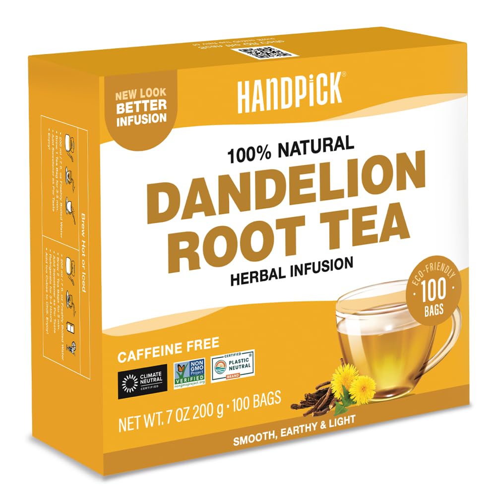 HANDPICK, Dandelion Root & Leaf Tea Bags (100 Herbal Tea Bags) Caffeine-Free Herbal Blend | Eco-Conscious Teabags | Direct from Source