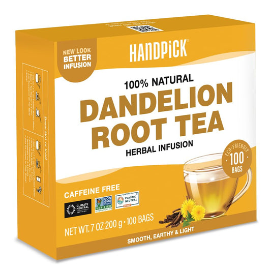 HANDPICK, Dandelion Root & Leaf Tea Bags (100 Herbal Tea Bags) Caffeine-Free Herbal Blend | Eco-Conscious Teabags | Direct from Source