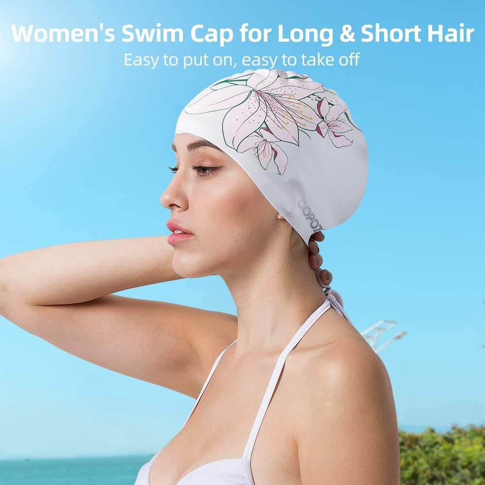 COPOZZ Stylish Silicone Swim Cap for Women – Comfortable, Durable, and Hair-Protecting Design