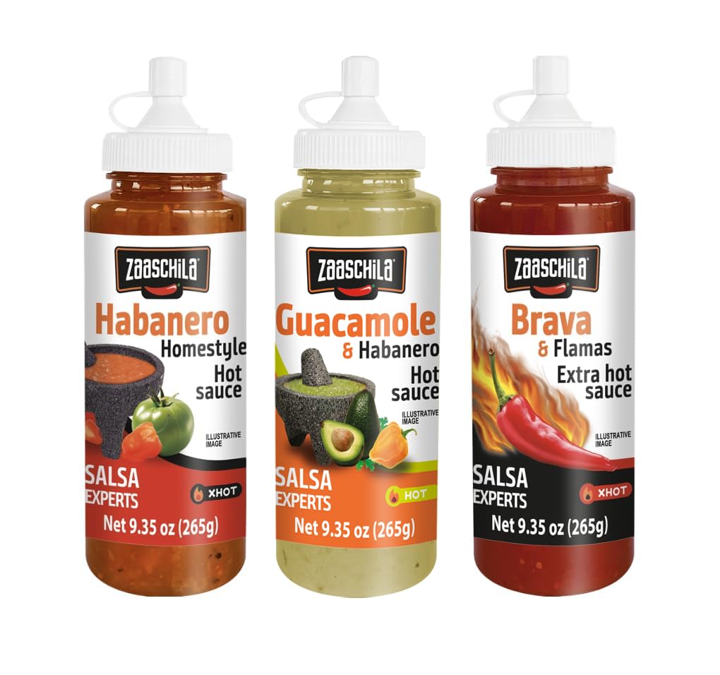 Zaaschila Mexican Sauce Guacamole-Habanero, Habanero, Brava 9.35oz (265g) 3pc pack (Packaging may vary)