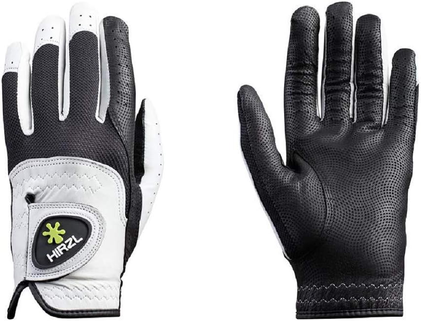 HIRZL Trust Control 2.0 Golf Glove, All Weather Mens Golf Glove, White/Black, Kangaroo Leather Palm, Cabretta Leather Backhand, Trusted by Pro’s, Sweat Free, Ultimate Grip