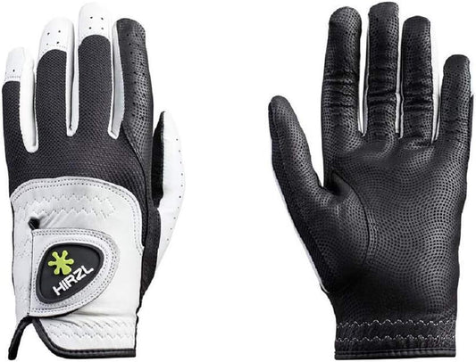 HIRZL Trust Control 2.0 Golf Glove, All Weather Mens Golf Glove, White/Black, Kangaroo Leather Palm, Cabretta Leather Backhand, Trusted by Pro’s, Sweat Free, Ultimate Grip