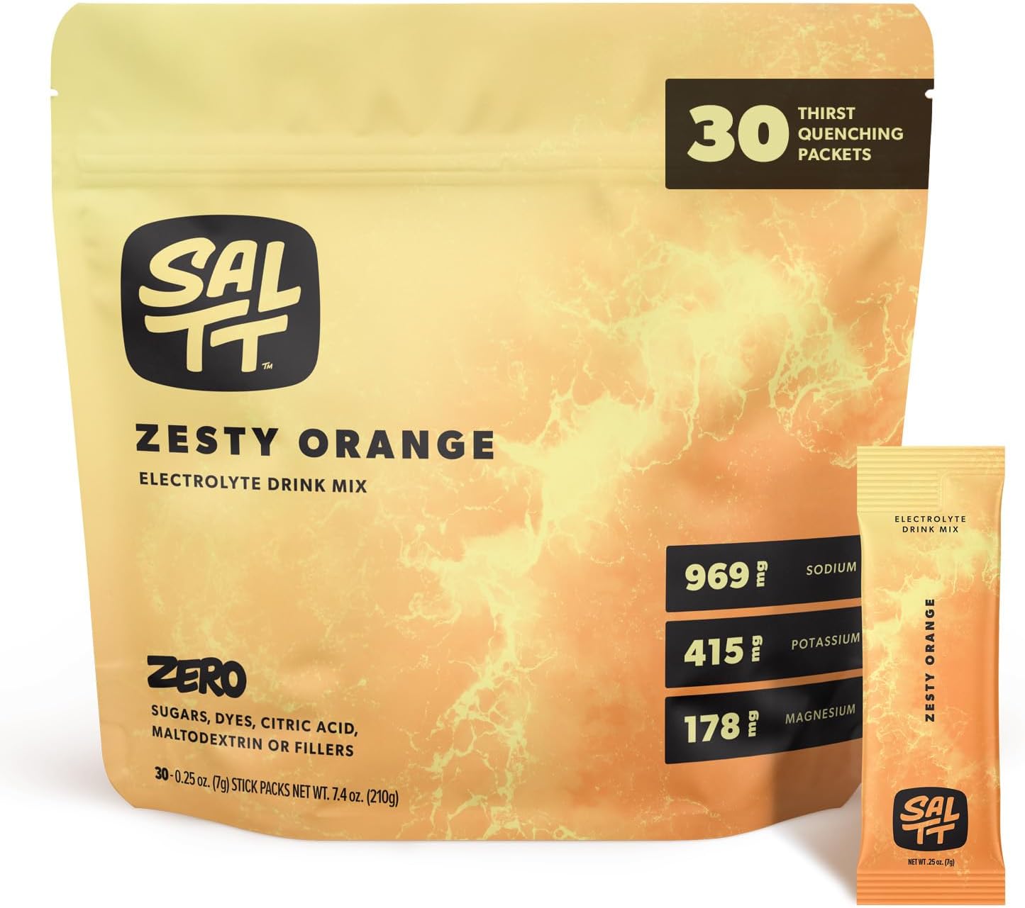 Keto Chow SALTT Electrolytes Powder Packets, Zesty Orange (30 Hydration Packets) - Magnesium, Potassium, Sodium, Trace Minerals - Vegan, Sugar Free, Gluten Free - Travel Essentials - Made in USA