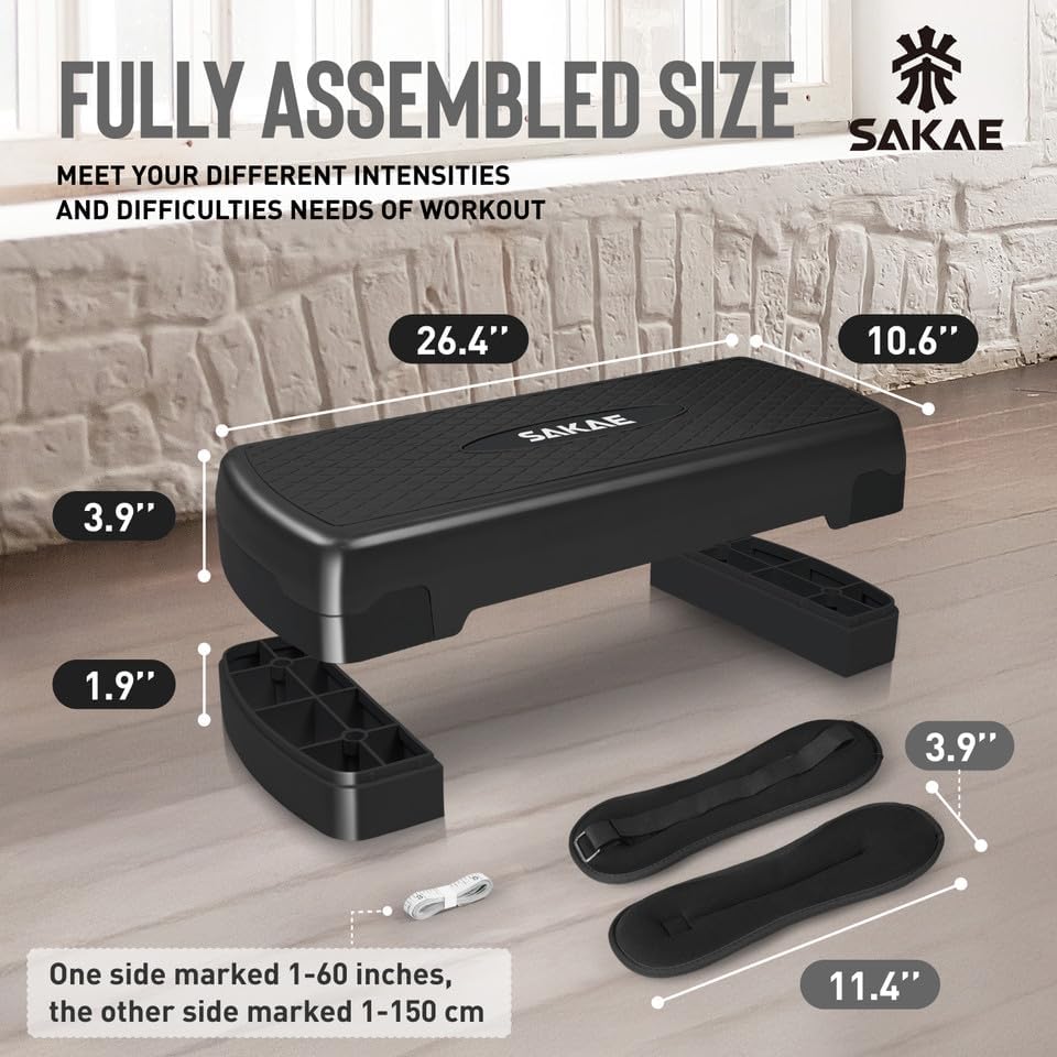 Adjustable Height Aerobic Stepper Set, Multiple Bundle Options with Dumbbells, Kettlebell, Waist Trimmer, Ankle Weights or Weighted Vest, Workout Exercise Step Platform w/Level Risers, 4 Colors