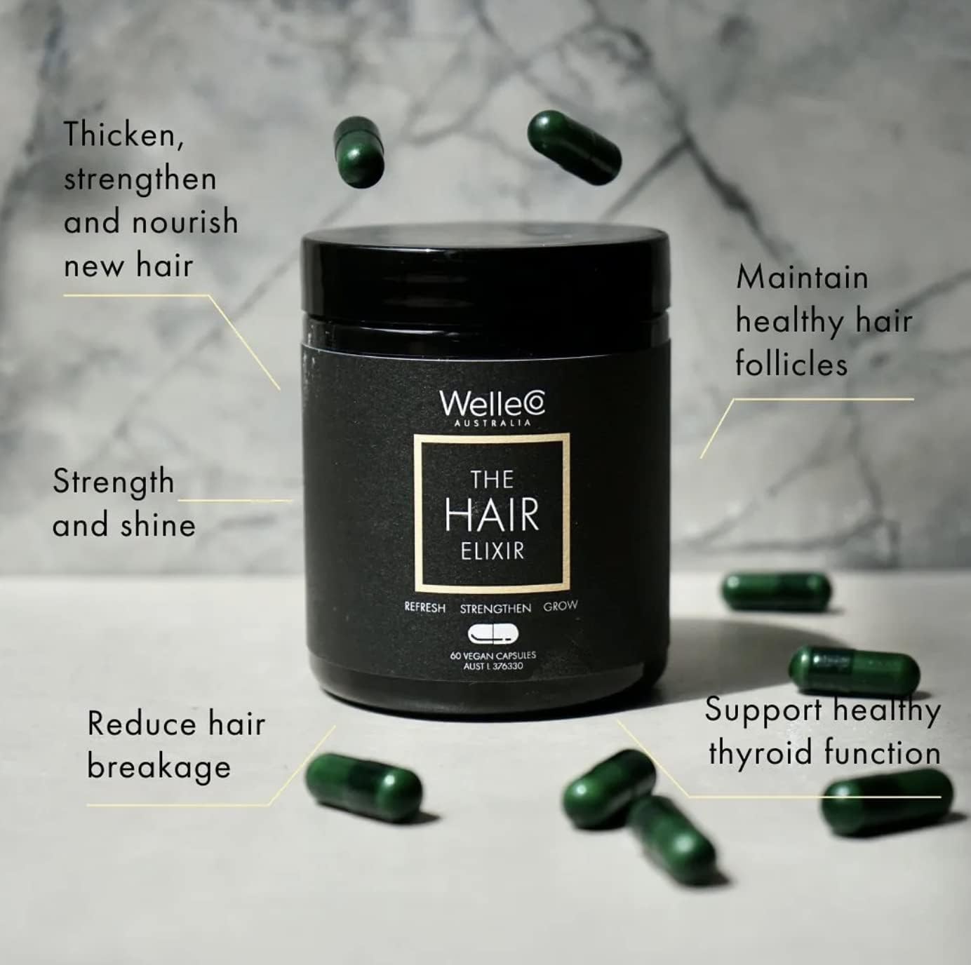 WelleCo, The Skin Elixir + The Hair Elixir, Vegan Beauty Supplements Bundle, Promotes Hair Growth & Reduces Breakage, Supports Healthy Skin & Collagen Formation, 60 Capsules Each