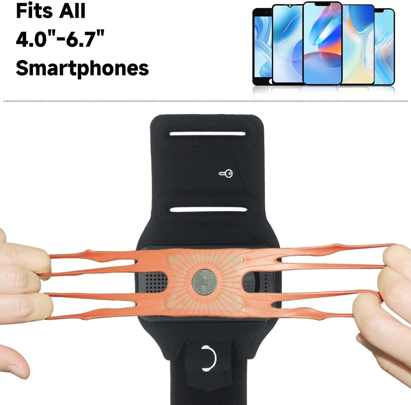 Wristband Phone Holder for Running, 360°Rotation & Detachable Sports Armband with Key Holder for iPhone 16/15/14/13/12/Pro/Pro Max/XS/XR/X/8/7/6/Plus, Fits 4.5-7 Inch Smartphones (Orange)