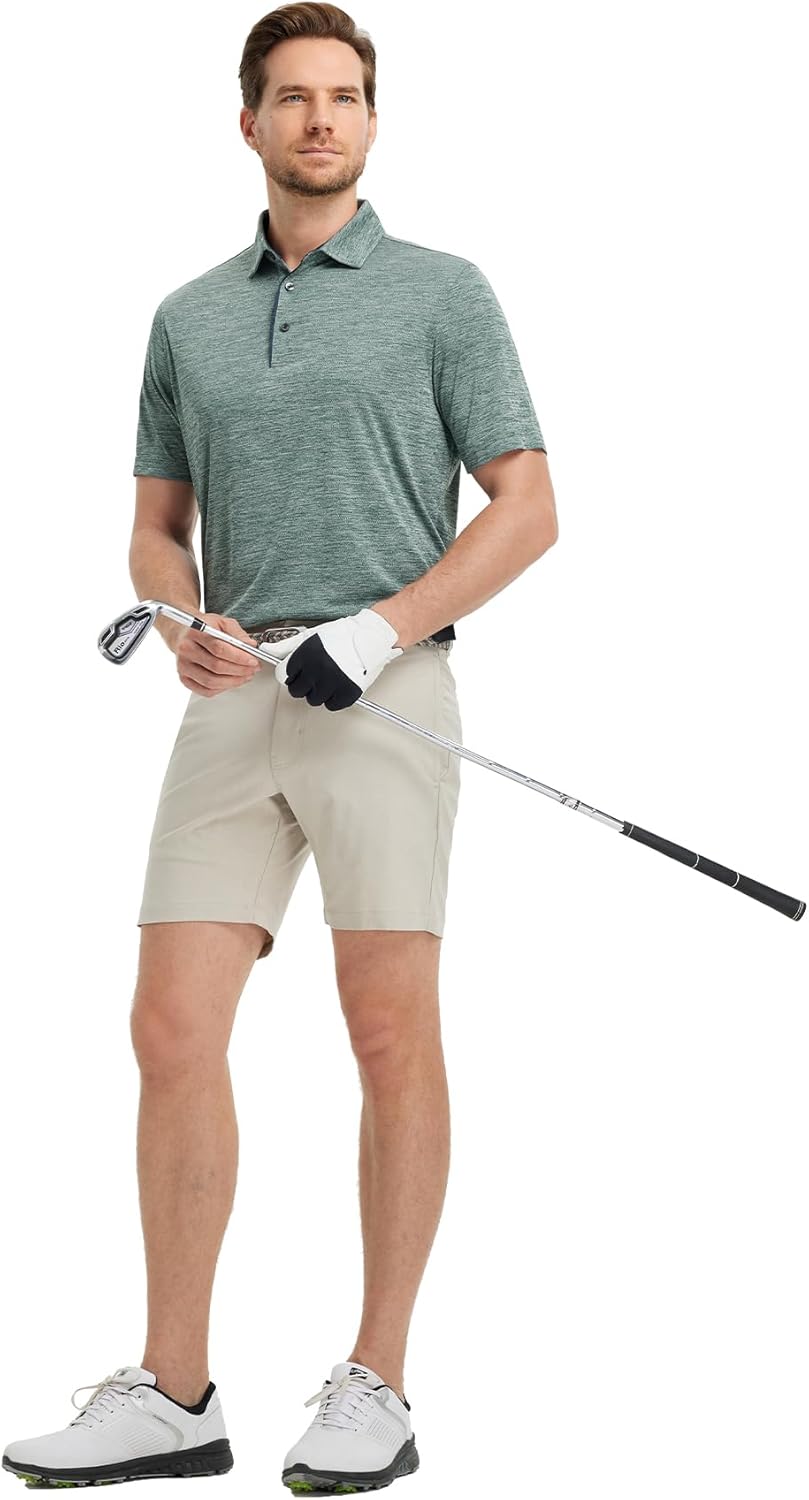 M MAELREG Golf Shirts for Men Short Sleeve Dry Fit Casual Striped Performance Moisture Wicking Collared Mens Polo Shirts