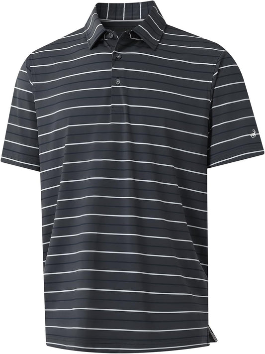 Rouen Mens Golf Shirt Moisture Wicking Dry Fit Performance Stripe Casual Collared Short Sleeve Golf Polo Shirts for Men
