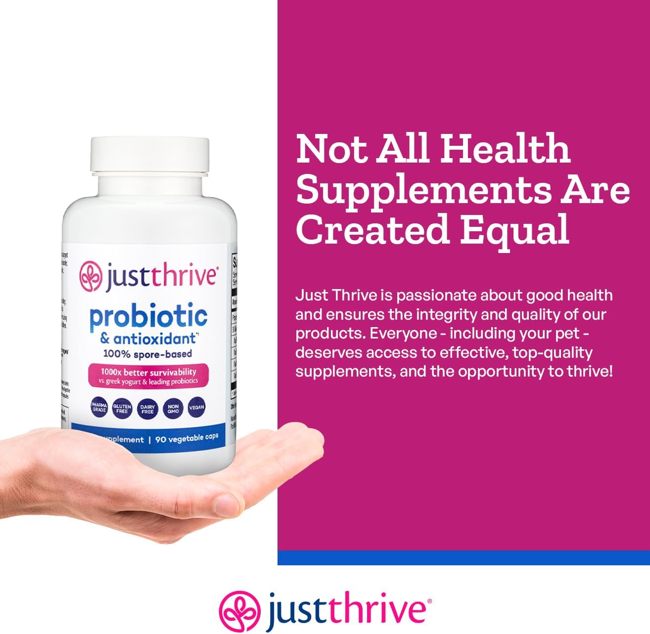 Just Thrive Probiotic & Antioxidant Supplement - 100% Spore-Based Digestive and Immune Support - Gluten Free, 90 Caps