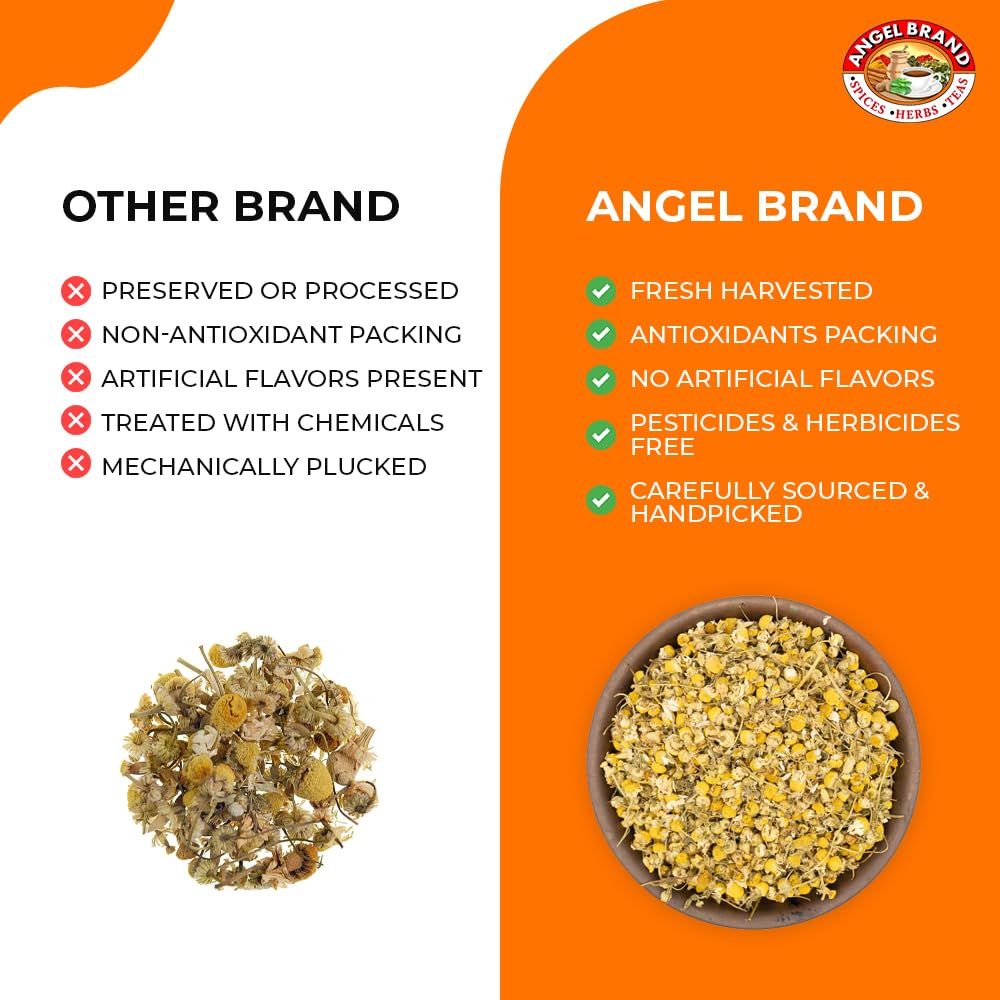 Angel Brand Dried Chamomile Flowers – 0.25 oz Pouch Pack of 3 – Premium Chamomile Flowers for Tea and Herbal Infusions.