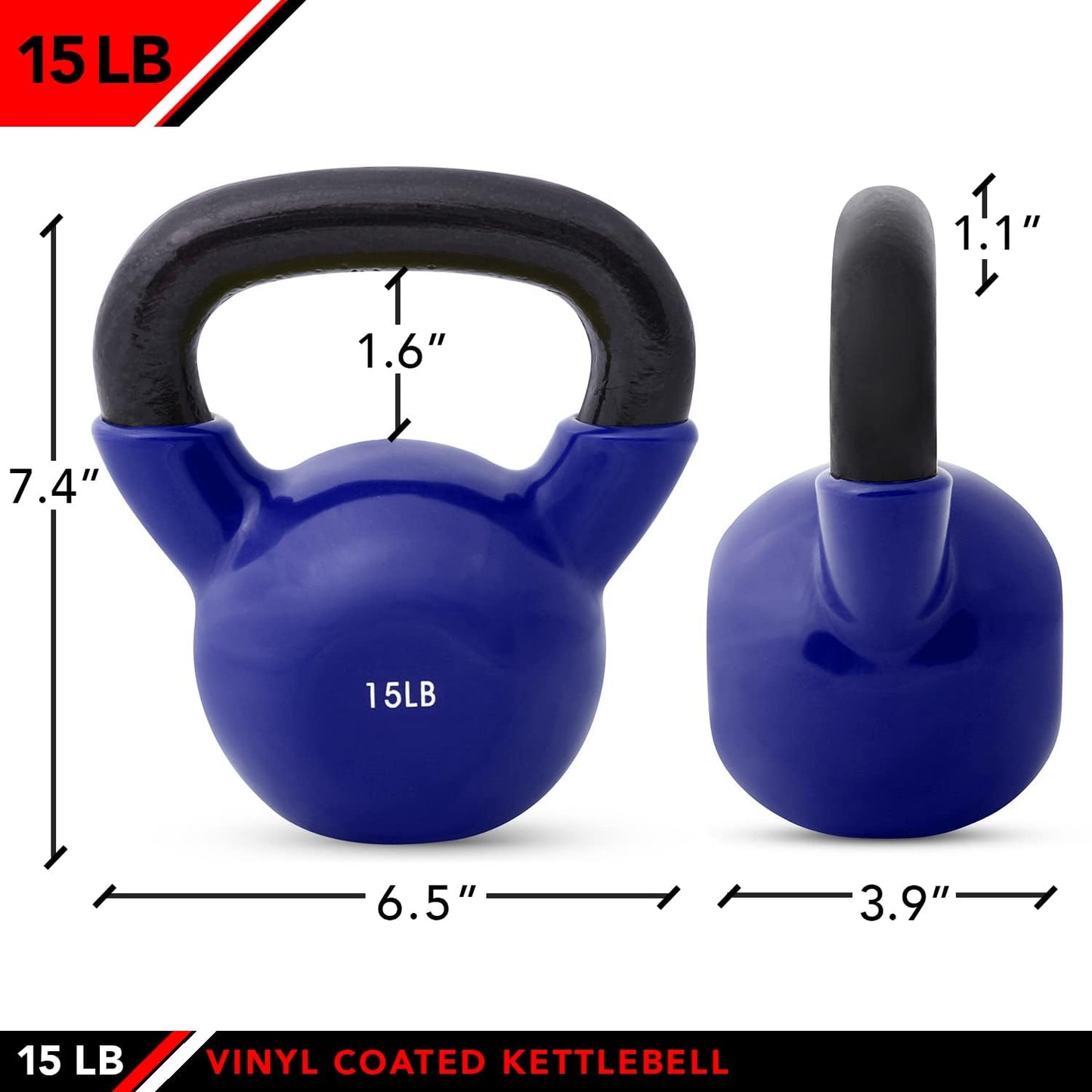 JFIT Kettlebell Weights Vinyl Coated Iron - 12 Size Options, 5lbs-50lbs - Coated for Floor and Equipment Protection, Noise Reduction, Ballistic, Core, Weight Training