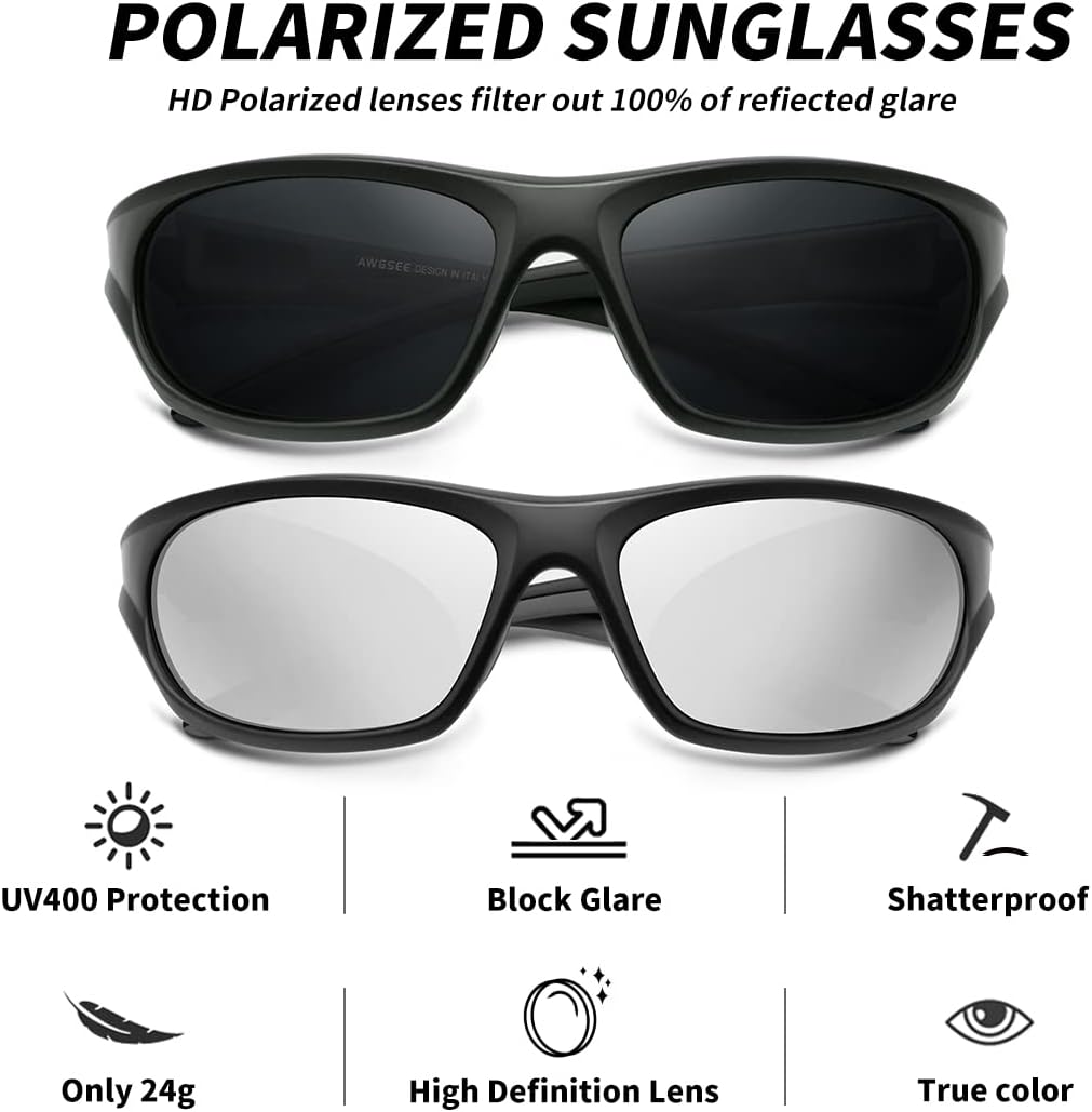 Polarized Sports Sunglasses for Men,TR90 Unbreakable Frame Sunglasses for Fishing Driving Cycling UV400 Protection